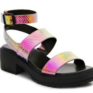 Mix no 6 Holographic Snake Print Platform Sandals
